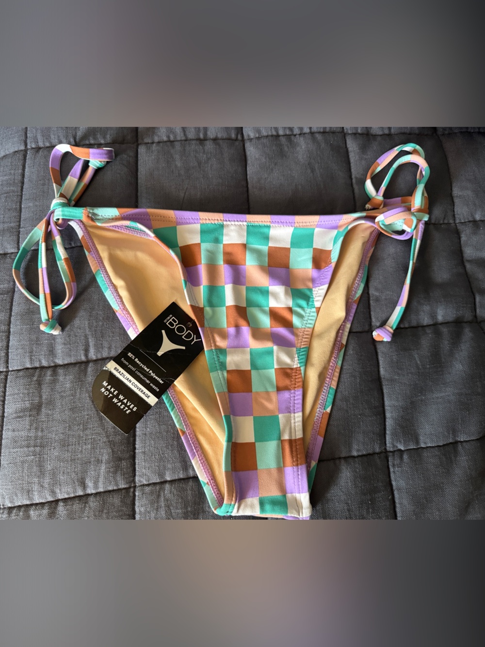 Cotton On Checkered Tie-Side Bikini Bottom in Mint, Lavender & Peach